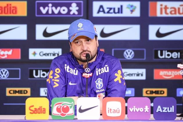 Training session of the Brazilian women s national football team for the friendly match against the USA. press conference, PK, Pressekonferenz with the coach of the Brazilian women s national football team, Arthur Elias, before the friendly match against the United States, at Neo Quimica Arena, in the east zone of Sao Paulo, this Friday, June 5, 2026. Sao Paulo Sao Paulo Brasil Copyright: xMarinaxUezimax
