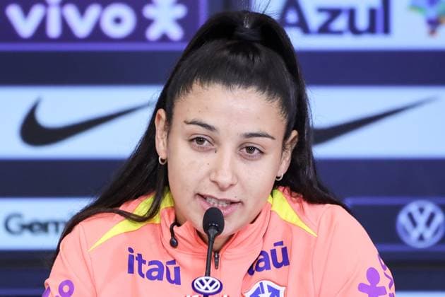 Training session of the Brazilian women s national football team for the friendly match against the USA. press conference, PK, Pressekonferenz with Duda Sampaio of the Brazilian women s national football team before the friendly match against the United States, at Neo Quimica Arena, east side of Sao Paulo, this Friday, June 5, 2026. Sao Paulo Sao Paulo Brasil Copyright: xMarinaxUezimax