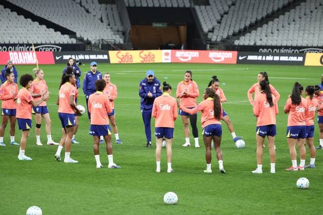 Training session of the Brazilian women s national football team for the friendly match against the USA. Players of the Brazilian women s national football team during their last training session before the friendly match against the United States, at the Neo Quimica Arena, in the eastern zone of Sao Paulo, this Friday, June 5, 2026. Sao Paulo Sao Paulo Brasil Copyright: xMarinaxUezimax