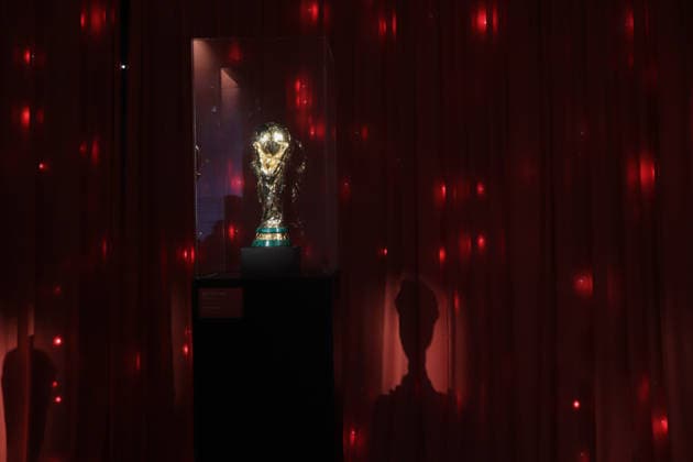 The FIFA World Cup, WM, Weltmeisterschaft, Fussball Trophy Official Replica Reception Ceremony Detail of the official replica of the FIFA World Cup trophy, during the reception ceremony at the Yancuic Museum. on June 5, 2026 in Iztapalapa, Mexico. (Photo by Carlos Santiago Eyepix Group) Copyright: xCarlosxSantiagox xEyepixxGroupx CS_05062026_185870