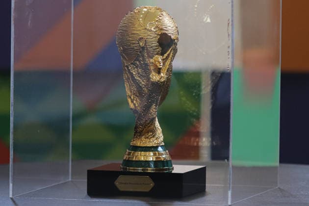 The FIFA World Cup, WM, Weltmeisterschaft, Fussball Trophy Official Replica Reception Ceremony Detail of the official replica of the FIFA World Cup trophy, during the reception ceremony at the Yancuic Museum. on June 5, 2026 in Iztapalapa, Mexico. (Photo by Carlos Santiago Eyepix Group) Copyright: xCarlosxSantiagox xEyepixxGroupx CS_05062026_185873