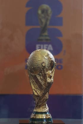The FIFA World Cup, WM, Weltmeisterschaft, Fussball Trophy Official Replica Reception Ceremony Detail of the official replica of the FIFA World Cup trophy, during the reception ceremony at the Yancuic Museum. on June 5, 2026 in Iztapalapa, Mexico. (Photo by Carlos Santiago Eyepix Group) Copyright: xCarlosxSantiagox xEyepixxGroupx CS_05062026_185879