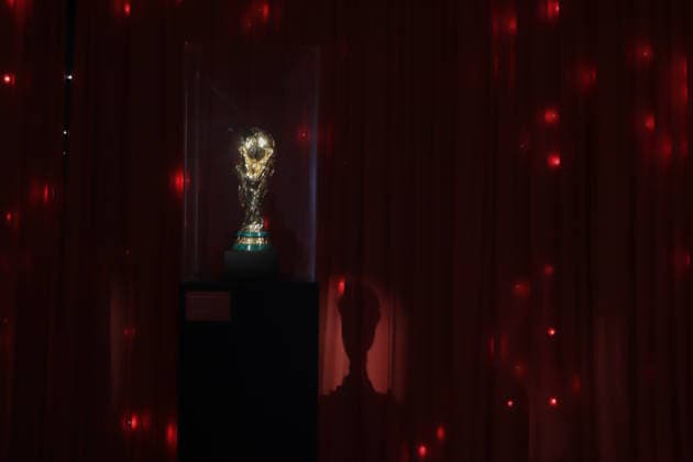 The FIFA World Cup, WM, Weltmeisterschaft, Fussball Trophy Official Replica Reception Ceremony Detail of the official replica of the FIFA World Cup trophy, during the reception ceremony at the Yancuic Museum. on June 5, 2026 in Iztapalapa, Mexico. (Photo by Carlos Santiago Eyepix Group) Copyright: xCarlosxSantiagox xEyepixxGroupx CS_05062026_185865