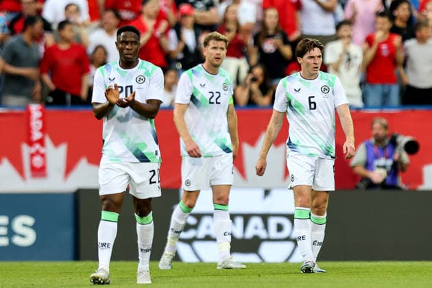 International Friendly, Länderspiel, Nationalmannschaft Stade Saputo, MontrÃ Chiedozie Ogbene and Conor Coventry dejected after conceding 6 6 2026  Copyright: x INPHO RyanxByrnex RB1_9193