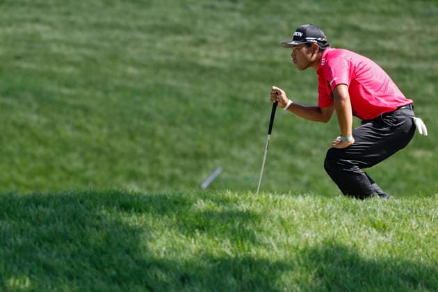 DUBLIN, OH - JUNE 05: Hideki Matsuyama of Japan lines up a putt at the seventeenth hole during the second round of the Memorial Tournament presented by Workday 2026 on June 05, 2026 at Muirfield Village Golf Club in Dublin, Ohio. (Photo by Joe Robbins Icon Sportswire) GOLF: JUN 05 PGA, Golf Herren the Memorial Tournament presented by Workday EDITORIAL USE ONLY Icon5732606050452