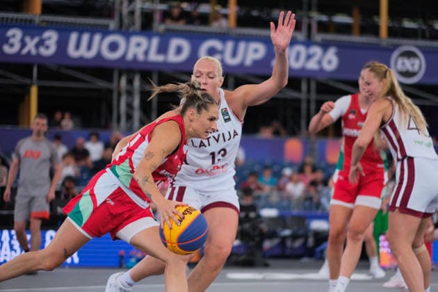 June 5, 2026, Warsaw, Masovian Voivodeship, Poland: Latvia s MARTA MISCENKO (13) and Hungary s VIVI BORONDY (44) in action during a FIBA 3x3 Basketball World Cup women s last 16 game between Latvia and Hungary in Warsaw, Poland. Warsaw Poland - ZUMAk204 20260605_zip_k204_006 Copyright: xRomanxKozielx