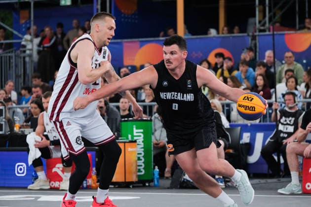 June 5, 2026, Warsaw, Masovian Voivodeship, Poland: Latvia s KARLIS LASMANIS (2) and New Zealand s AIDAN TONGE (0) in action during a FIBA 3x3 Basketball World Cup men s last 16 game between Latvia and New Zealand in Warsaw, Poland. Basketball 2026: FIBA 3x3 World Cup Men s Last 16: Latvia 21:19 New Zealand  - ZUMAk204 20260605_zip_k204_060 Copyright: xRomanxKozielx