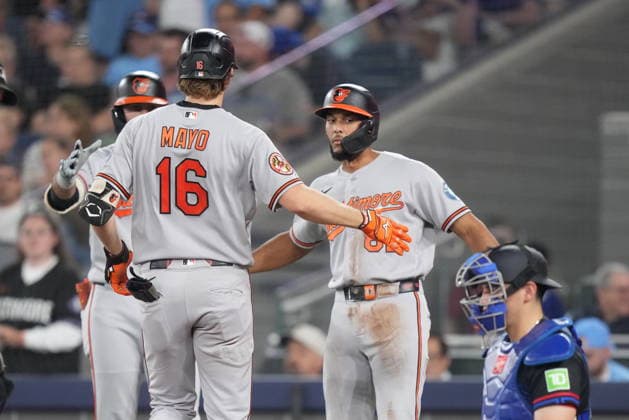 June 5, 2026, Toronto, On, CANADA: Baltimore Orioles Coby Mayo (16) celebrates his home run with teammates against the Toronto Blue Jays during sixth inning American League, MLB, Baseball Herren, USA baseball action in Toronto on Friday, June 5, 2026. Canada News - June 5, 2026 - ZUMAc35_ 20260605_zaf_c35_107 Copyright: xNathanxDenettex