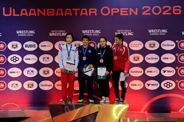 Wrestling Ranking Series Ulaanbaatar Open Podium 57kg WW - Gold: Manisha Manisha (IND), Silver: Il Sim Son (PRK), Bronze: Nilufar Raimova (KAZ), Elvira Suleyman (TUR)