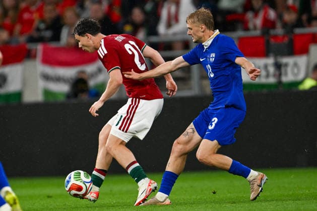 FOOTBALL - Friendly - Hungary vs Finland Photo by IPA ABACAPRESS.COM85364917 - Alex Toth (Hungary) in action against Rony Jansson (Finland) during the UEFA friendly match between Hungary vs Finland, 5th June 2026 at the Puskas Arena, Budapest, Hungary Budapest Hungary  Copyright: xIPAxSport ABACAx