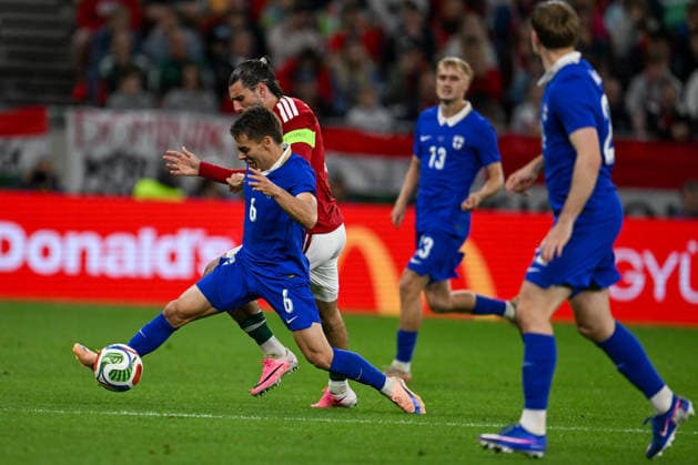 FOOTBALL - Friendly - Hungary vs Finland Photo by IPA ABACAPRESS.COM85366112 - Leo Walta (Finland) in action against Dominik Szoboszlai (Hungary) during the UEFA friendly match between Hungary vs Finland, 5th June 2026 at the Puskas Arena, Budapest, Hungary Budapest Hungary  Copyright: xIPAxSport ABACAx
