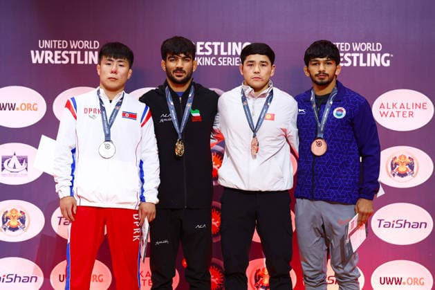 World Ranking Series Ulaanbaatar Open Podium 60kg GR - Gold: Ali Abdollah Ahmadi Vafa (IRI), Silver: Yu Chol Ro (PRK), Bronze: Akyl Sulaimanov (KGZ), Sahil Sahil (IND)