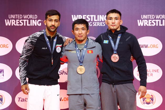 World Ranking Series Ulaanbaatar Open Podium 63kg GR - Gold: Zholaman Sharshenbekov (KGZ), Silver: Mohammad Mahdi Abbas Keshtkar (IRI), Bronze: Yerkebulan Ardakov (KAZ)