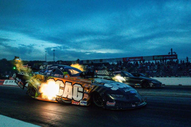 EPPING, NH - JUNE 05: Funny Car driver, Daniel Wilkerson ( 5) SCAG POWER EQUIPMENT launches off the line during the seconds round of qualifying for the Motorsport, Herren, USA, Dragster Drag Race New England Nationals on June 05, 2026, at New England Dragway in Epping, NH. (Photo by David Hahn Icon Sportswire) AUTO: JUN 05 NHRA New England Nationals EDITORIAL USE ONLY Icon260605019