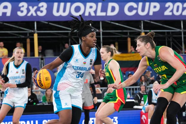 June 5, 2026, Warsaw, Masovian Voivodeship, Poland: Azerbaijan s ALEXANDRA MOLLENHAUER (24), BRIANNA FRASER (34), and Lithuania s GABRIELE SULSKE (9), GIEDRE LABUCKIENE (7) in action during a FIBA 3x3 Basketball World Cup women s last 16 game between Azerbaijan and Lithuania in Warsaw, Poland. Basketball 2026: FIBA 3x3 World Cup Women s Last 16: Azerbaijan 14:12 Lithuania  - ZUMAk204 20260605_zip_k204_087 Copyright: xRomanxKozielx