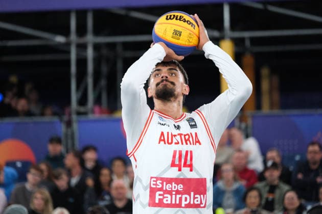 June 5, 2026, Warsaw, Masovian Voivodeship, Poland: Austria s FABIO SOHNEL (44) takes a free throw during a FIBA 3x3 Basketball World Cup men s last 16 game between Austria and Belgium in Warsaw, Poland. Warsaw Poland - ZUMAk204 20260605_zip_k204_118 Copyright: xRomanxKozielx