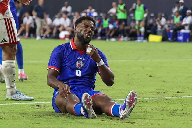 MIAMI, FL - JUNE 5: Haiti forward Duckens Nazon (9) reacts to a missed chance during the International Friendly, Länderspiel, Nationalmannschaft game between Haiti and Peru at NU Stadium on June 5, 2026 in Miami,Florida.(Photo by Chris Arjoon Icon Sportswire) SOCCER: JUN 05 Haiti vs Peru EDITORIAL USE ONLY Icon2605060010053