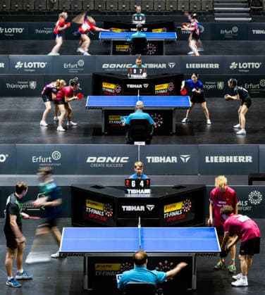 05.06.2026, GER, Tischtennis, Maenner Frauen Junioren, Saison 2026, 94. Deutsche Meisterschaft im Rahmen der Lotto Thüringen TT-Finals Erfurt 2026 Impression Feature zeigt die Halbfinalspiele der Doppelspiele U19 99094 Erfurt Messe Messehalle Kongresshal Thüringen Deutschland