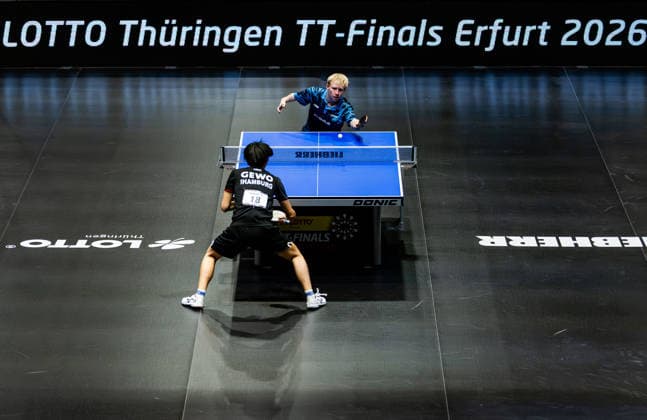 05.06.2026, GER, Tischtennis, Maenner Frauen Junioren, Saison 2026, 94. Deutsche Meisterschaft im Rahmen der Lotto Thüringen TT-Finals Erfurt 2026 Jia Yuang Zhang - Mio Lukas Wagner 99094 Erfurt Messe Messehalle Kongresshal Thüringen Deutschland