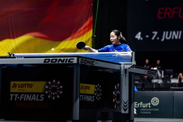 05.06.2026, GER, Tischtennis, Maenner Frauen Junioren, Saison 2026, 94. Deutsche Meisterschaft im Rahmen der Lotto Thüringen TT-Finals Erfurt 2026 Im Finale konnte sich Lorena Morsch gegen Koharu Itagaki durchsetzen und sich zur Deutschen Meisterin küren 99094 Erfurt Messe Messehalle Kongresshal Thüringen Deutschland
