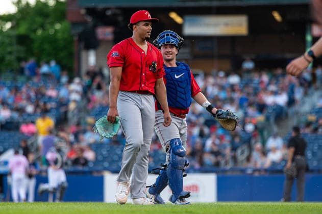 Williamsport Crosscutters v Trenton Thunder - MLB, Baseball Herren, USA Draft League Baseball Enger Paulino and Nate Mchugh of the Williamsport Crosscutters exit the field during an MLB Draft League baseball game at Trenton Thunder Ballpark in Trenton, United States, on June 5, 2026. Trenton United States  Copyright: xDanxSquicciarinix originalFilename:squicciarini-williams260605_npBHJ.jpg