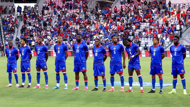 June 5, 2026, Miami, Florida, USA: The Haiti starting eleven line up for the national anthem prior to the International Friendly, Länderspiel, Nationalmannschaft soccer match between Haiti and Peru. Miami USA - ZUMAa257 20260605_zsp_a257_009 Copyright: xChrisxArjoonx