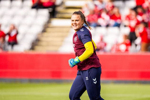 Denmark v Sweden, Women™s World Cup Qualification, Odense, Denmark Odense, Denmark. 05th, June 2026. Goalkeeper Maja Bay Ostergaard of Denmark seen warming up for the Women™s World Cup Qualifier match between Denmark and Sweden at Odense Stadion in Odense. Denmark, Odense  Copyright: xGonzalesxPhoto KentxRasmussenx