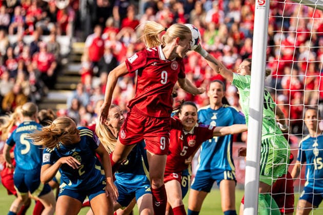 Denmark v Sweden, Women™s World Cup Qualification, Odense, Denmark Odense, Denmark. 05th, June 2026. Amalie Vangsgaard (9) of Denmark seen during the Women™s World Cup Qualifier match between Denmark and Sweden at Odense Stadion in Odense. Denmark, Odense  Copyright: xGonzalesxPhoto KentxRasmussenx