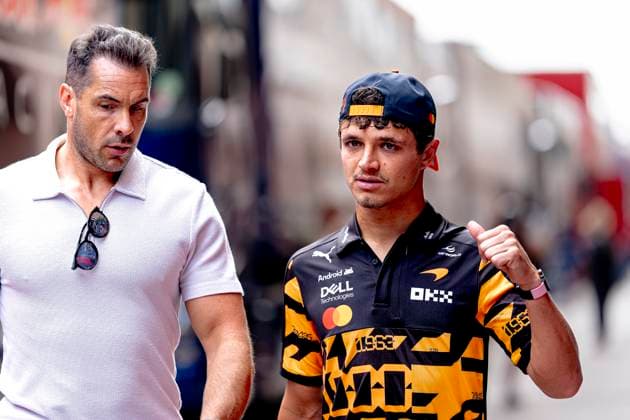 MONACO - Formula 1 driver Lando Norris of McLaren Mastercard Formula 1 Team with his security guard during the Formula 1 Monaco Grand Prix on the Monaco Street Circuit on June 6, 2026 in Monaco, Monaco. (Photo by DeFodi Images) -