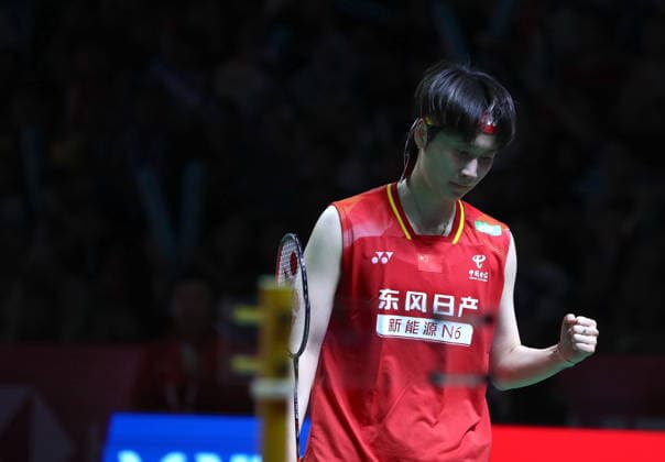 (260606) -- JAKARTA, June 6, 2026 -- Chen Yufei reacts after scoring during the women s singles semifinal match between An Se Young of South Korea and Chen Yufei of China at the Indonesia Open 2026 badminton tournament in Jakarta, Indonesia, on June 6, 2026. ) (SP)INDONESIA-JAKARTA-BADMINTON-INDONESIA OPEN-WOMEN S SEMIFINALS CenxYunpeng 