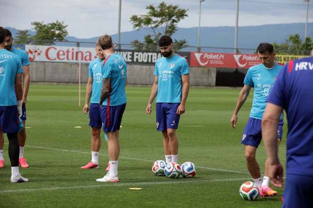 Croatia national team, Nationalteam training session in Rijeka, Croatia Josko Gvardiol and Ante Budimir during Croatia national team training session at the auxiliary pitches of the HNK Rijeka Training Centre in Rujevica, Rijeka, Croatia, 6 June 2026, as part of preparations for the FIFA World Cup, WM, Weltmeisterschaft, Fussball and an International Friendly, Länderspiel, Nationalmannschaft match against Slovenia.  GoranxKovacic PIXSELL