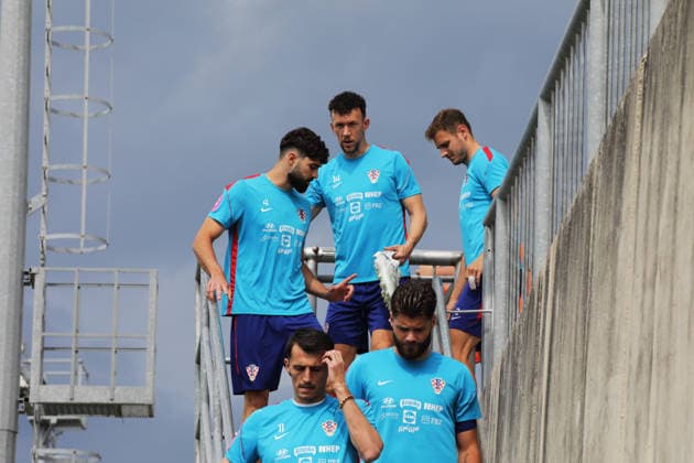Croatia national team, Nationalteam training session in Rijeka, Croatia Ante Budimir, Josko Gvardiol, Ivan Perisic, Duje Caleta Car and Josip Stanisic during Croatia national team training session at the auxiliary pitches of the HNK Rijeka Training Centre in Rujevica, Rijeka, Croatia, 6 June 2026, as part of preparations for the FIFA World Cup, WM, Weltmeisterschaft, Fussball and an International Friendly, Länderspiel, Nationalmannschaft match against Slovenia.  GoranxKovacic PIXSELL