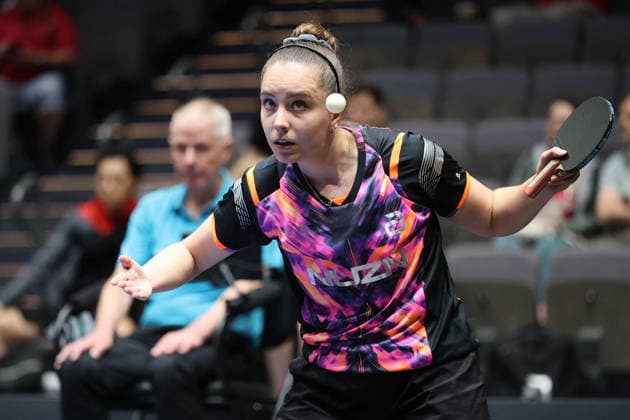 Hannah Schoennau beim Aufschlag. GER Erfurt TT Finals 2026 Deutsche Meisterschaft, Tischtennis Messehalle Erfurt 06.06.2026. GER Erfurt TT Finals 2026 Deutsche Meisterschaft, Tischtennis Messehalle Erfurt 06.06.2026 Thueringen Deutsche Meiterschaft 06.06.2026 Erfurt Copyright: xEibner-Pressefoto JoergxHirschx EP_JHH