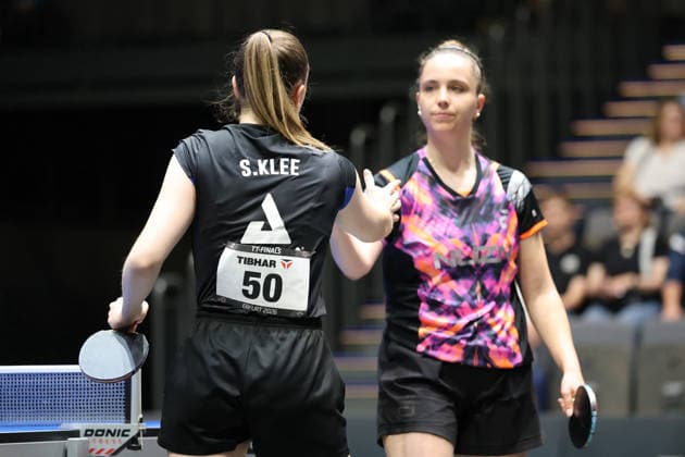 Sophia Klee gewinnt mit 3:2 gegen Hannah Schoenau. GER Erfurt TT Finals 2026 Deutsche Meisterschaft, Tischtennis Messehalle Erfurt 06.06.2026. GER Erfurt TT Finals 2026 Deutsche Meisterschaft, Tischtennis Messehalle Erfurt 06.06.2026 Thueringen Deutsche Meiterschaft 06.06.2026 Erfurt Copyright: xEibner-Pressefoto JoergxHirschx EP_JHH