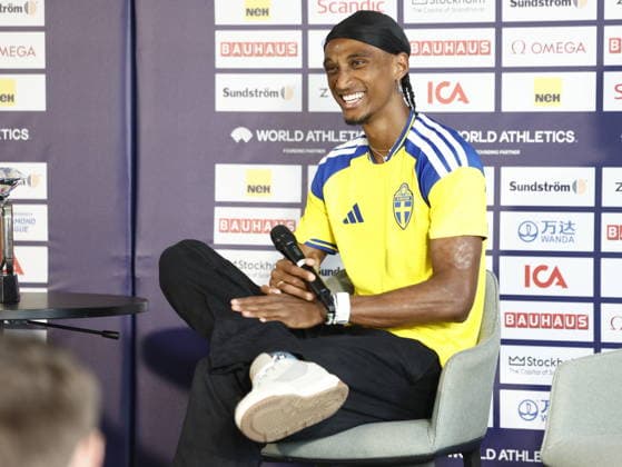 STOCKHOLM, SWEDEN 20260606 Alison dos Santos during a press conference, PK, Pressekonferenz at Scandic Continental ahead of Sunday s Diamond League Gala (Bauhaus Gala). STOCKHOLM SWEDEN x60160x
