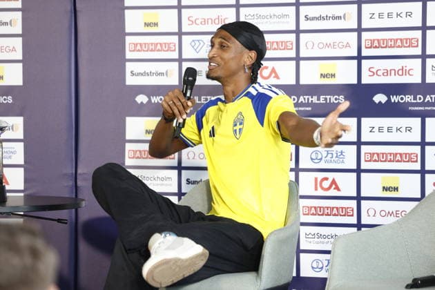STOCKHOLM, SWEDEN 20260606 Alison dos Santos during a press conference, PK, Pressekonferenz at Scandic Continental ahead of Sunday s Diamond League Gala (Bauhaus Gala). STOCKHOLM SWEDEN x60160x