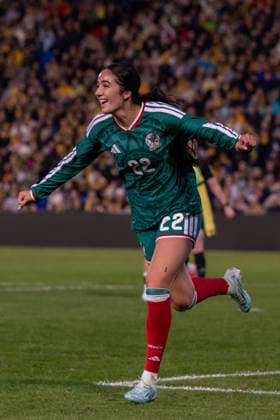 NEWCASTLE, AUSTRALIA - JUNE 06: Diana Ordonez of Mexico celebrates scoring her teams first goal during the International Friendly, Länderspiel, Nationalmannschaft match between Australia and Mexico at McDonald Jones Stadium on June 06, 2026 in Newcastle, Australia.  Copyright: xNoexLlamasx xSPPx Sportspressphoto_SPR161776