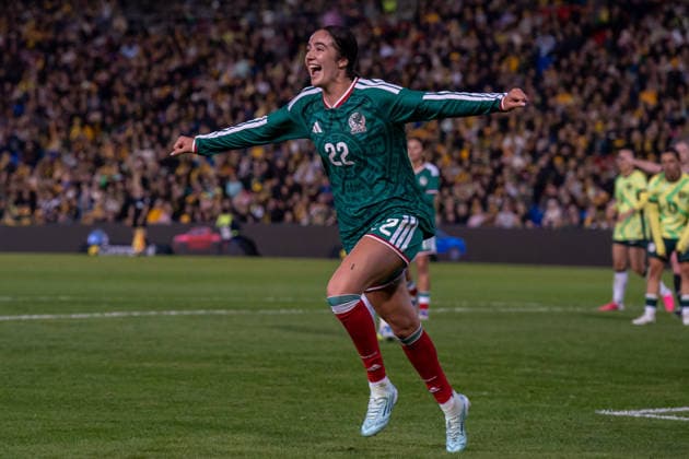 NEWCASTLE, AUSTRALIA - JUNE 06: Diana Ordonez of Mexico celebrates scoring her teams first goal during the International Friendly, Länderspiel, Nationalmannschaft match between Australia and Mexico at McDonald Jones Stadium on June 06, 2026 in Newcastle, Australia.  Copyright: xNoexLlamasx xSPPx Sportspressphoto_SPR161777