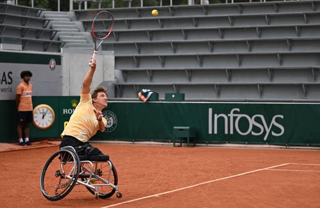 2026 French Open (Roland-Garros) PARIS, FRANCE - JUNE 06: Ahmet Kaplan (not seen) of Turkiye in action against Niels Vink of the Netherlands during the Quad Wheelchair Singles Final the 2026 French Open at Roland Garros on June 06, 2026 in Paris, France. Burak Akbulut Anadolu Paris France. Editorial use only. Please get in touch for any other usage.  Copyright: x2026xAnadoluxBurakxAkbulutx
