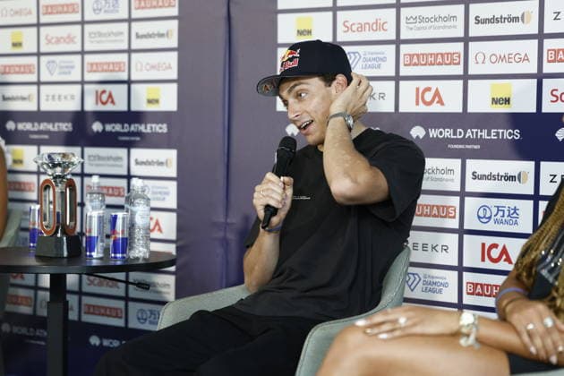 STOCKHOLM, SWEDEN 20260606 Armand Duplantis during a press conference, PK, Pressekonferenz at Scandic Continental ahead of Sunday s Diamond League Gala (Bauhaus Gala). STOCKHOLM SWEDEN x60160x