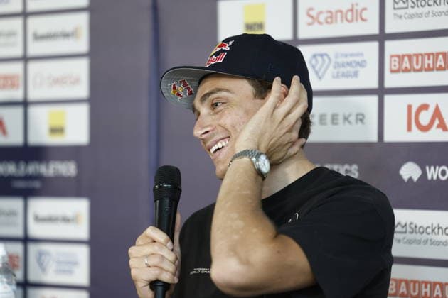 STOCKHOLM, SWEDEN 20260606 Armand Duplantis during a press conference, PK, Pressekonferenz at Scandic Continental ahead of Sunday s Diamond League Gala (Bauhaus Gala). STOCKHOLM SWEDEN x60160x
