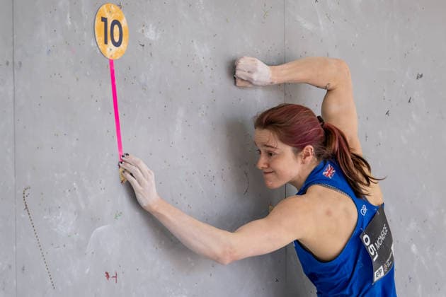 British climber Erin McNeice competes in World Cup in sport climbing: bouldering - semi-finals women, in Prague, Czech Republic, on June 6, 2026. (CTKxPhoto OndrejxDeml) CTKPhotoP2026060603382  CTKPhotoP2026060603382