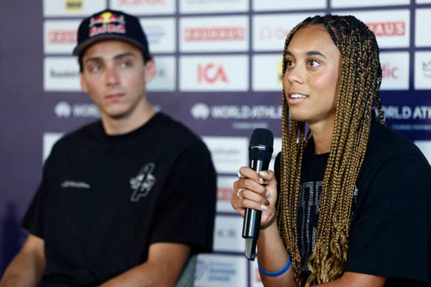 STOCKHOLM, SVERIGE 20260606 Alexis Brown, USA, under en pressträff pa Scandic Continental inför söndagens Diamond League-gala (Bauhaus-galan). STOCKHOLM SVERIGE x60160x