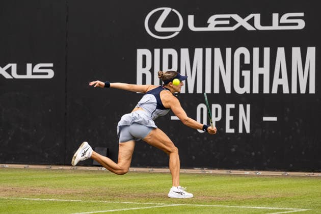 RECORD DATE NOT STATED 6th June 2026; The Edgbaston Priory Club, Birmingham, Midlands, England; 2026 Lexus Birmingham Open Tennis, Day Eight; Rebeka Masarova (SUI) reaches for a backhand in her semi final match against Alexandra Eala (PHI) GodfreyxPitt