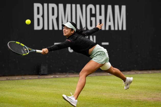 RECORD DATE NOT STATED 6th June 2026; The Edgbaston Priory Club, Birmingham, Midlands, England; 2026 Lexus Birmingham Open Tennis, Day Eight; Alexandra Eala (PHI) reaches for a backhand in her semi final match against Rebeka Masarova (SUI) GodfreyxPitt