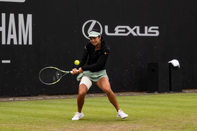 RECORD DATE NOT STATED 6th June 2026; The Edgbaston Priory Club, Birmingham, Midlands, England; 2026 Lexus Birmingham Open Tennis, Day Eight; Alexandra Eala (PHI) plays a backhand in her semi final match against Rebeka Masarova (SUI) GodfreyxPitt
