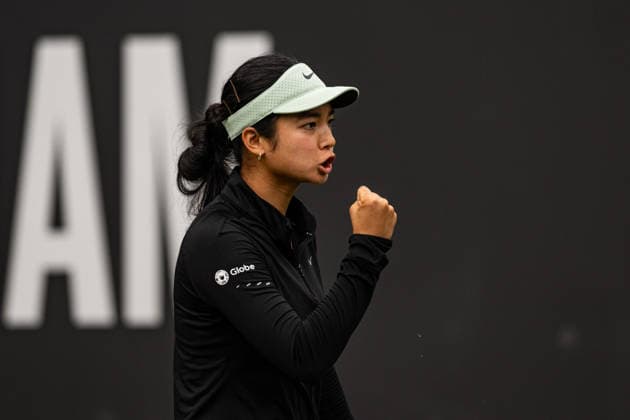RECORD DATE NOT STATED 6th June 2026; The Edgbaston Priory Club, Birmingham, Midlands, England; 2026 Lexus Birmingham Open Tennis, Day Eight; Alexandra Eala (PHI) celebrates winning a set in her semi final match against Rebeka Masarova (SUI) GodfreyxPitt