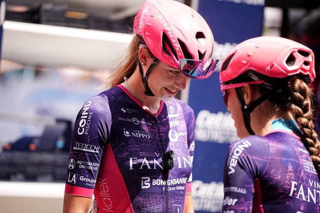 Slovakia™s Nora JenÄuÅ¡ova of Vini Fantini - Bepink™s and Italy™s Sofia Arici of Vini Fantini - Bepink™s during Stage 8 of the Giro d™Italia Women, from Rivoli to Sestriere, Italy, Saturday, June 6, 2026  Copyright: xMarcoxAlpozzi LaPressex
