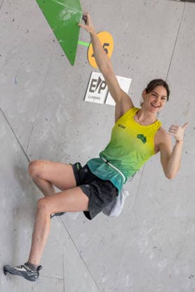 Australian climber Oceania Oceana Mackenzie competes in World Cup in sport climbing: bouldering - semi-finals women, in Prague, Czech Republic, on June 6, 2026. (CTKxPhoto OndrejxDeml) CTKPhotoP2026060603624  CTKPhotoP2026060603624