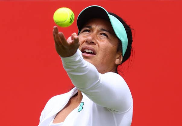 2026 HSBC Tennis Championships, Queens Club, London, UK - 06 06 2026 Heather Watson (GBR) serves during her Qualifying match against Beatrice Haddad Maia (BRA) in the HSBC 2026 Championships at Queens Club in London London Queens Club London GBR Copyright: xMarkxGreenwoodx